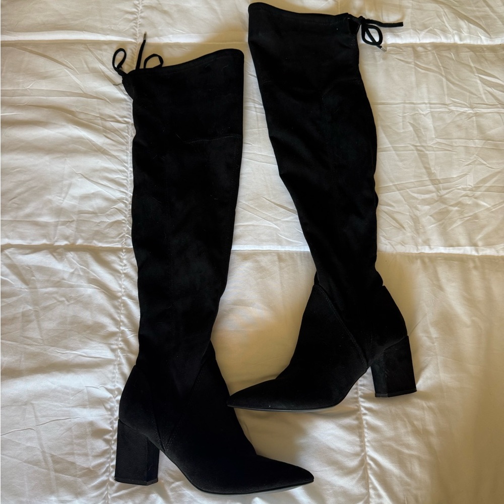 Marc Fisher Black Over-the-Knee Block Heel Boots